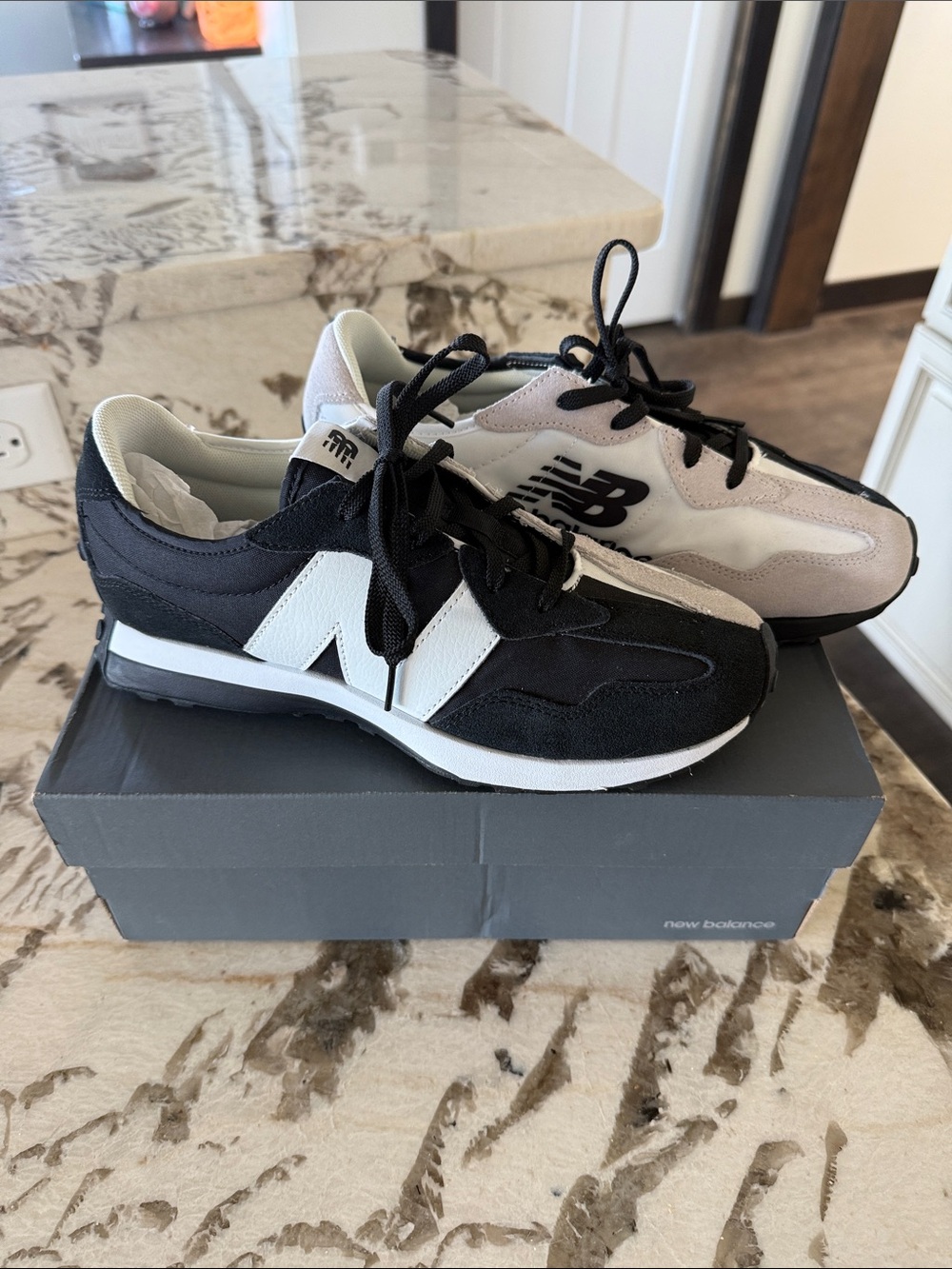 New Balance Black & White Mixed-Material Sneakers